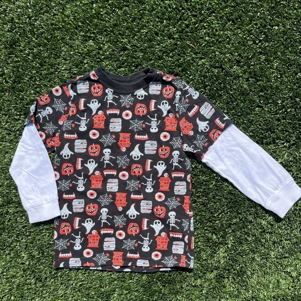 Gymboree Halloween Long Sleeve Tee Shirt Black White Orange 3T